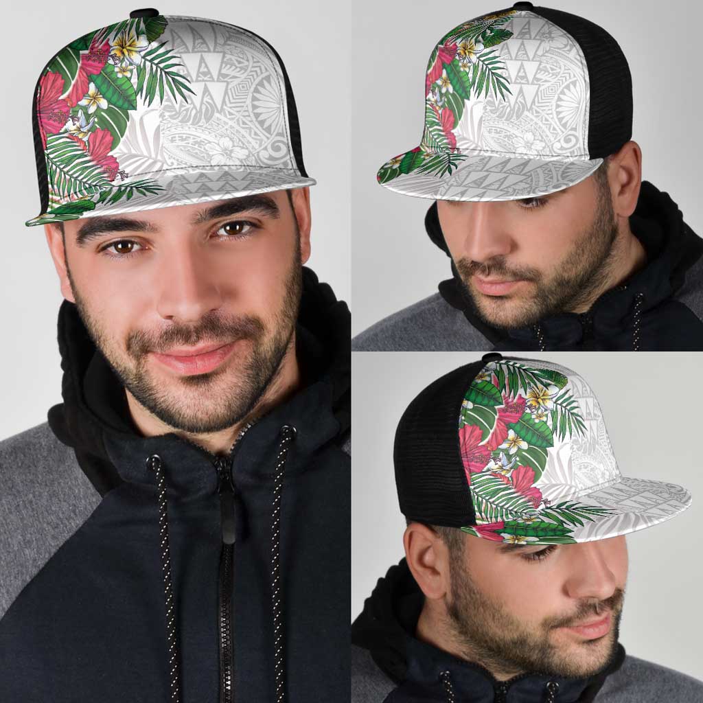 Hawaiian Tropical Plants Mesh Trucker Cap Kakau Tattoo and Polynesian Pattern Half Black White LT03 - Polynesian Pride