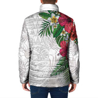 Hawaiian Tropical Plants Padded Jacket Kakau Tattoo and Polynesian Pattern Half White Color LT03 - Polynesian Pride