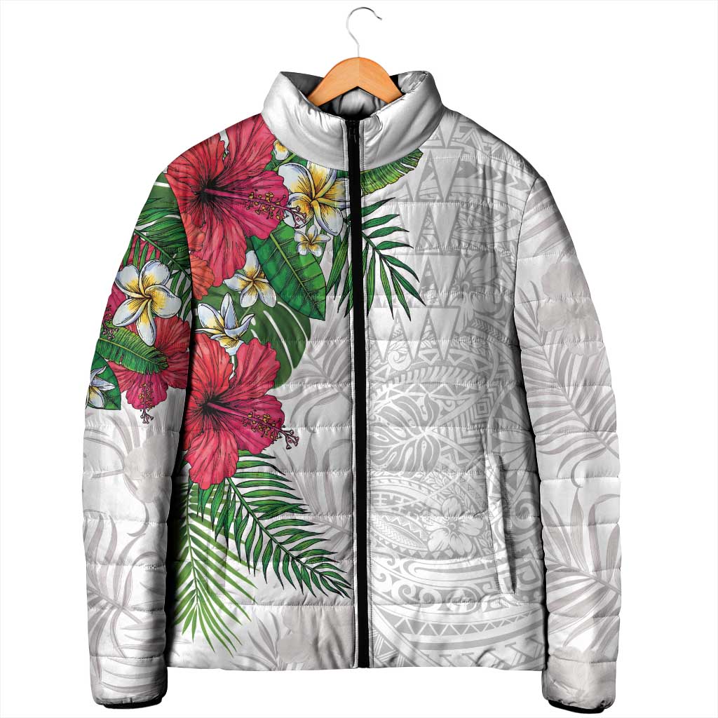 Hawaiian Tropical Plants Padded Jacket Kakau Tattoo and Polynesian Pattern Half White Color LT03 - Polynesian Pride