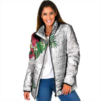 Hawaiian Tropical Plants Padded Jacket Kakau Tattoo and Polynesian Pattern Half White Color LT03 Women White - Polynesian Pride