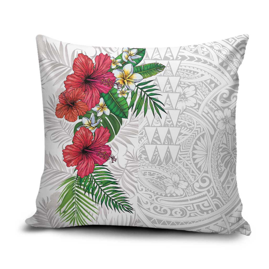 Hawaiian Tropical Plants Pillow Cover Kakau Tattoo and Polynesian Pattern Half White Color LT03 White - Polynesian Pride