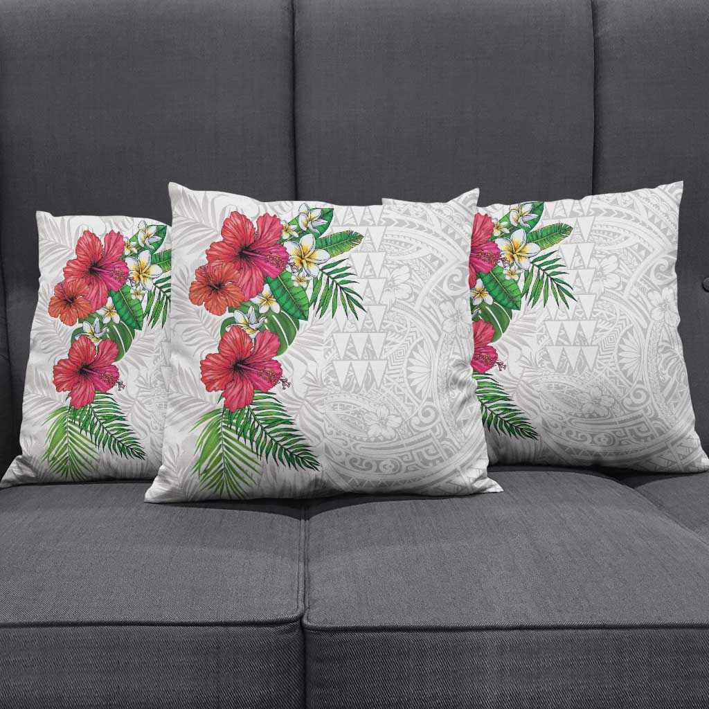 Hawaiian Tropical Plants Pillow Cover Kakau Tattoo and Polynesian Pattern Half White Color LT03 - Polynesian Pride