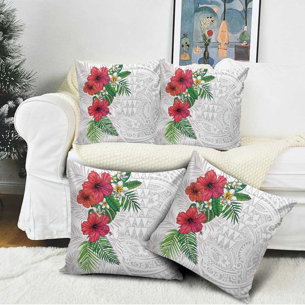 Hawaiian Tropical Plants Pillow Cover Kakau Tattoo and Polynesian Pattern Half White Color LT03 - Polynesian Pride