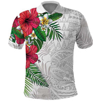 Hawaiian Tropical Plants Polo Shirt Kakau Tattoo and Polynesian Pattern Half White Color LT03 White - Polynesian Pride