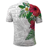 Hawaiian Tropical Plants Polo Shirt Kakau Tattoo and Polynesian Pattern Half White Color LT03 - Polynesian Pride