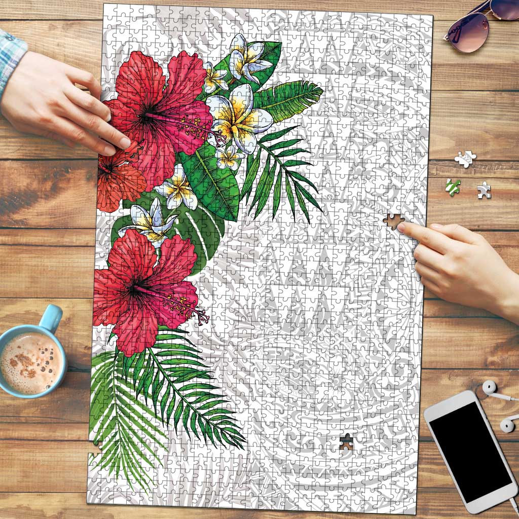Hawaiian Tropical Plants Puzzle Kakau Tattoo and Polynesian Pattern Half White Color LT03 White - Polynesian Pride