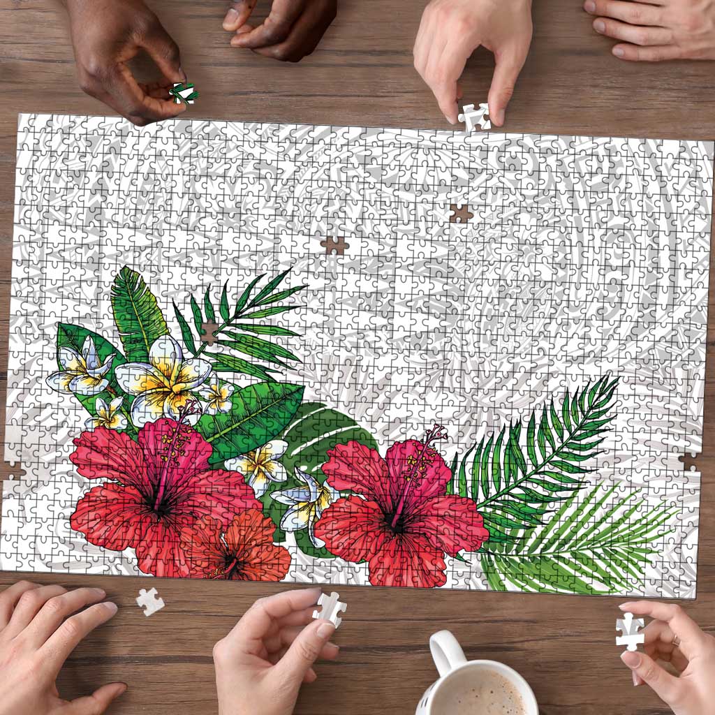 Hawaiian Tropical Plants Puzzle Kakau Tattoo and Polynesian Pattern Half White Color LT03 - Polynesian Pride