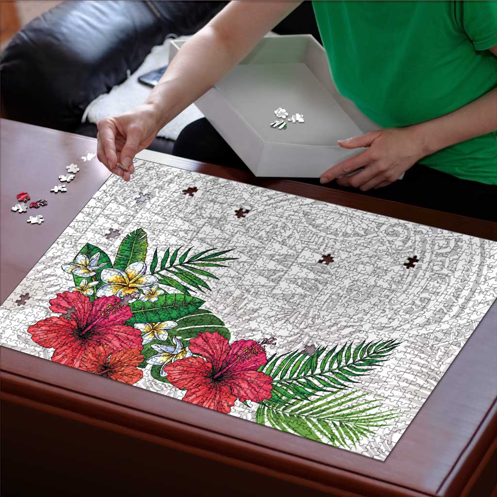 Hawaiian Tropical Plants Puzzle Kakau Tattoo and Polynesian Pattern Half White Color LT03 - Polynesian Pride