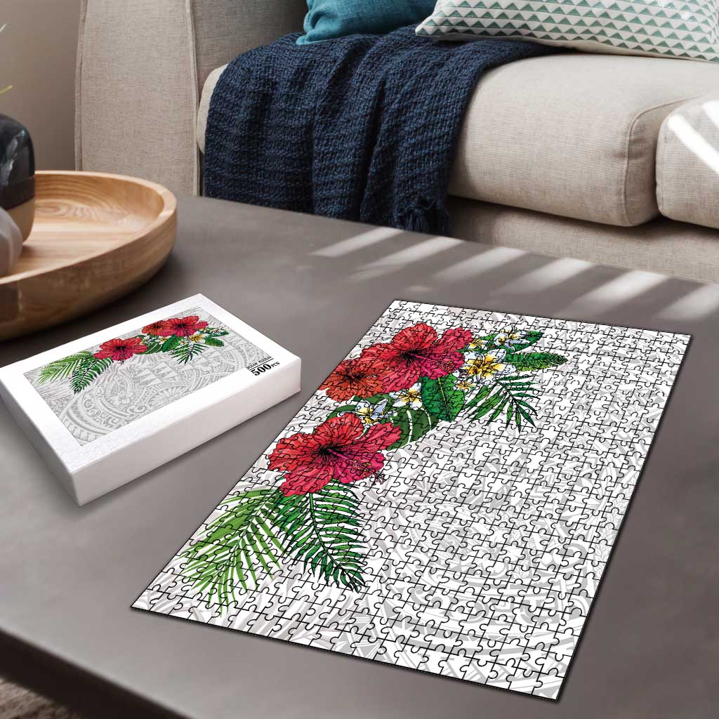 Hawaiian Tropical Plants Puzzle Kakau Tattoo and Polynesian Pattern Half White Color LT03 - Polynesian Pride