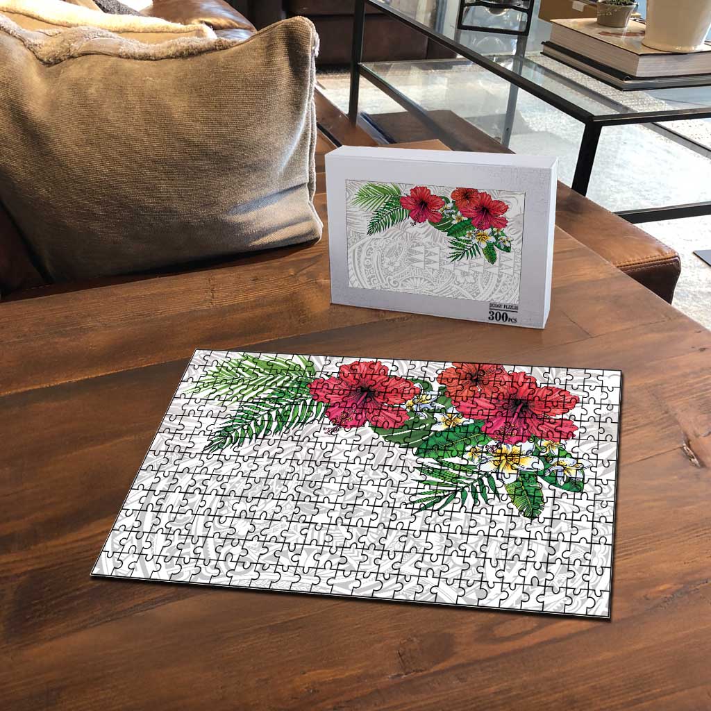 Hawaiian Tropical Plants Puzzle Kakau Tattoo and Polynesian Pattern Half White Color LT03 - Polynesian Pride