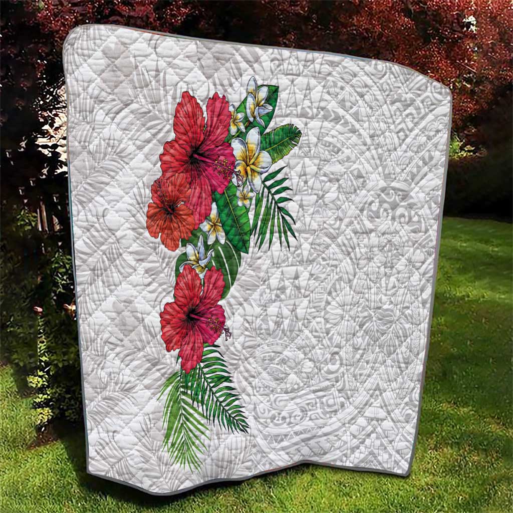 Hawaiian Tropical Plants Quilt Kakau Tattoo and Polynesian Pattern Half White Color LT03 - Polynesian Pride