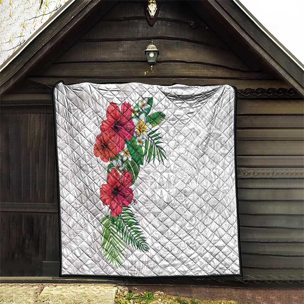 Hawaiian Tropical Plants Quilt Kakau Tattoo and Polynesian Pattern Half White Color LT03 - Polynesian Pride