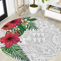 Hawaiian Tropical Plants Round Carpet Kakau Tattoo and Polynesian Pattern Half White Color LT03 White - Polynesian Pride