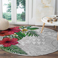 Hawaiian Tropical Plants Round Carpet Kakau Tattoo and Polynesian Pattern Half White Color LT03 - Polynesian Pride
