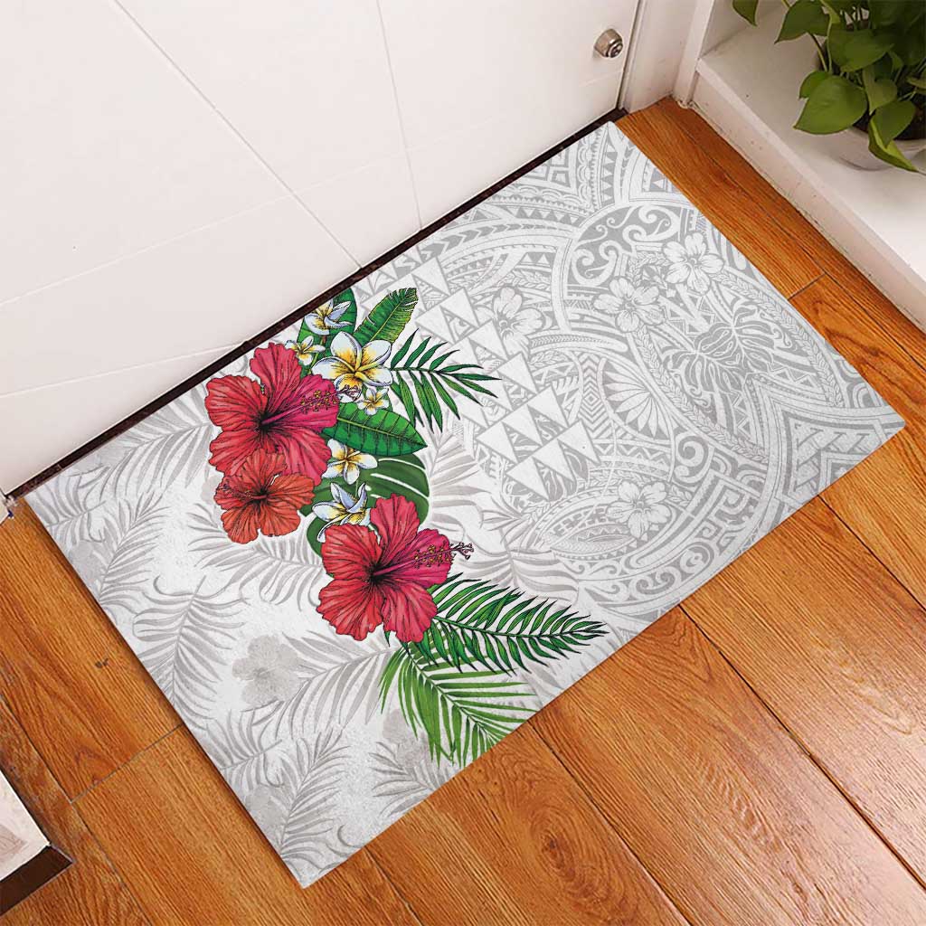Hawaiian Tropical Plants Rubber Doormat Kakau Tattoo and Polynesian Pattern Half White Color LT03 - Polynesian Pride