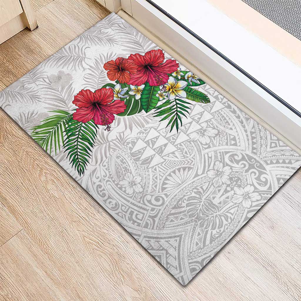 Hawaiian Tropical Plants Rubber Doormat Kakau Tattoo and Polynesian Pattern Half White Color LT03 - Polynesian Pride