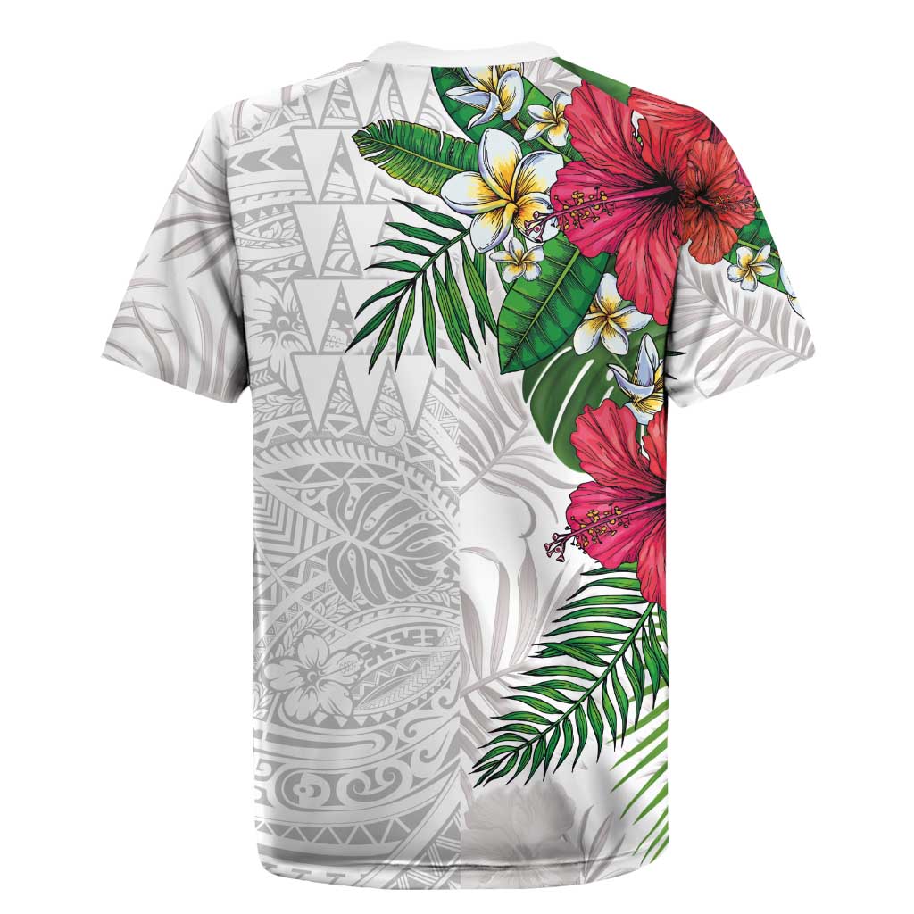 Hawaiian Tropical Plants Rugby Jersey Kakau Tattoo and Polynesian Pattern Half White Color LT03 - Polynesian Pride