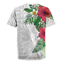 Hawaiian Tropical Plants Rugby Jersey Kakau Tattoo and Polynesian Pattern Half White Color LT03 - Polynesian Pride