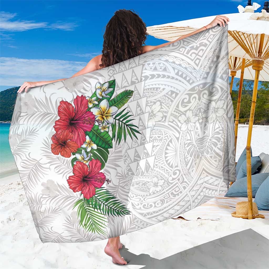 Hawaiian Tropical Plants Sarong Kakau Tattoo and Polynesian Pattern Half White Color LT03 One Size 44 x 66 inches White - Polynesian Pride