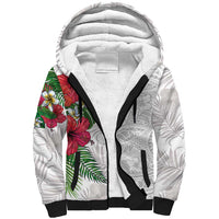 Hawaiian Tropical Plants Sherpa Hoodie Kakau Tattoo and Polynesian Pattern Half White Color LT03 Unisex White - Polynesian Pride