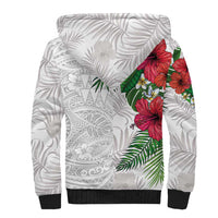 Hawaiian Tropical Plants Sherpa Hoodie Kakau Tattoo and Polynesian Pattern Half White Color LT03 - Polynesian Pride