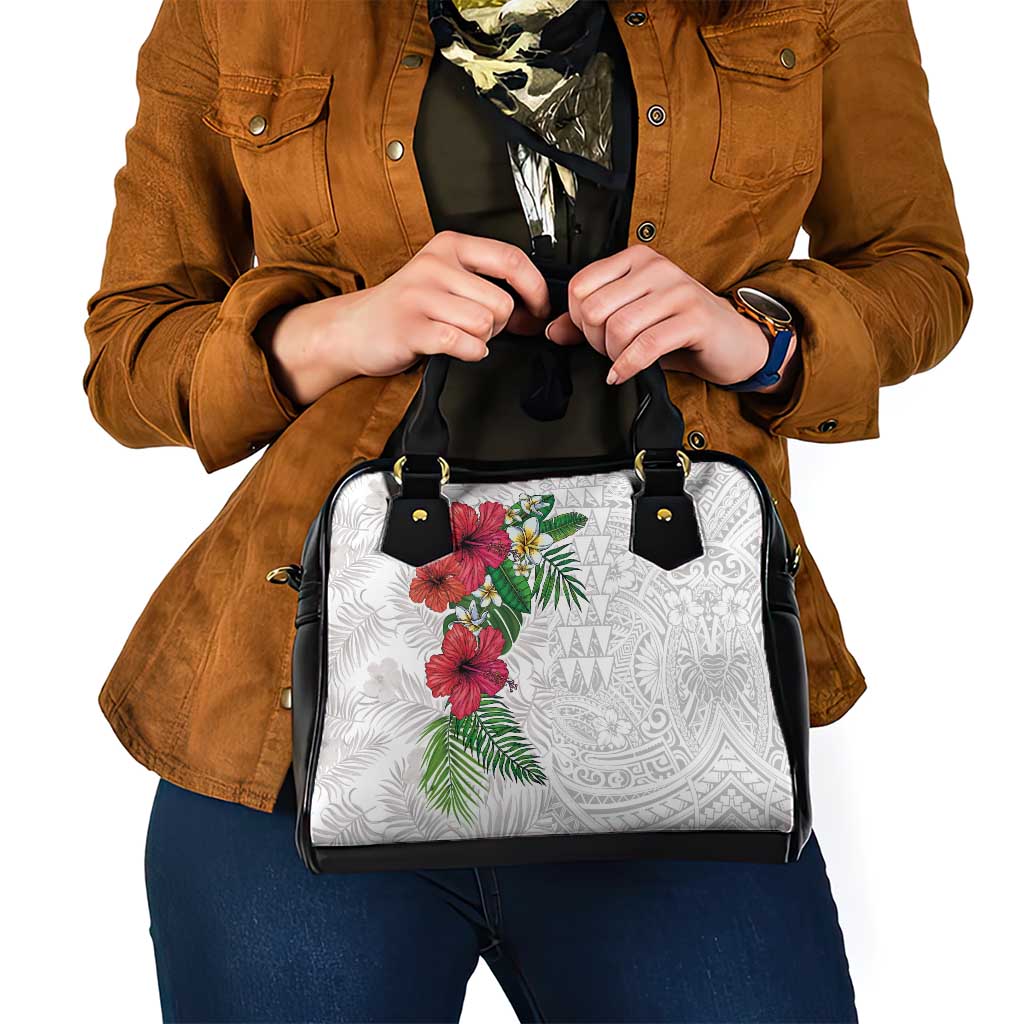 Hawaiian Tropical Plants Shoulder Handbag Kakau Tattoo and Polynesian Pattern Half White Color LT03 - Polynesian Pride