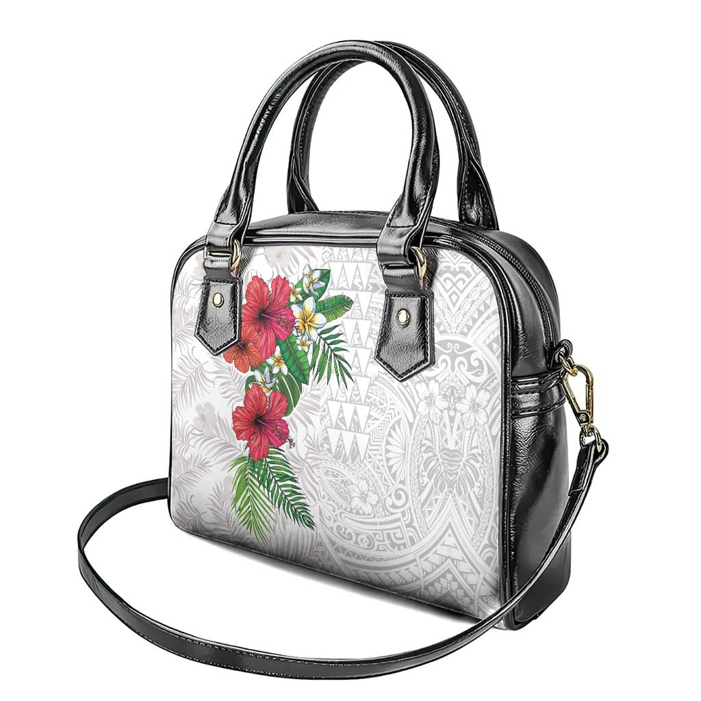 Hawaiian Tropical Plants Shoulder Handbag Kakau Tattoo and Polynesian Pattern Half White Color LT03 - Polynesian Pride