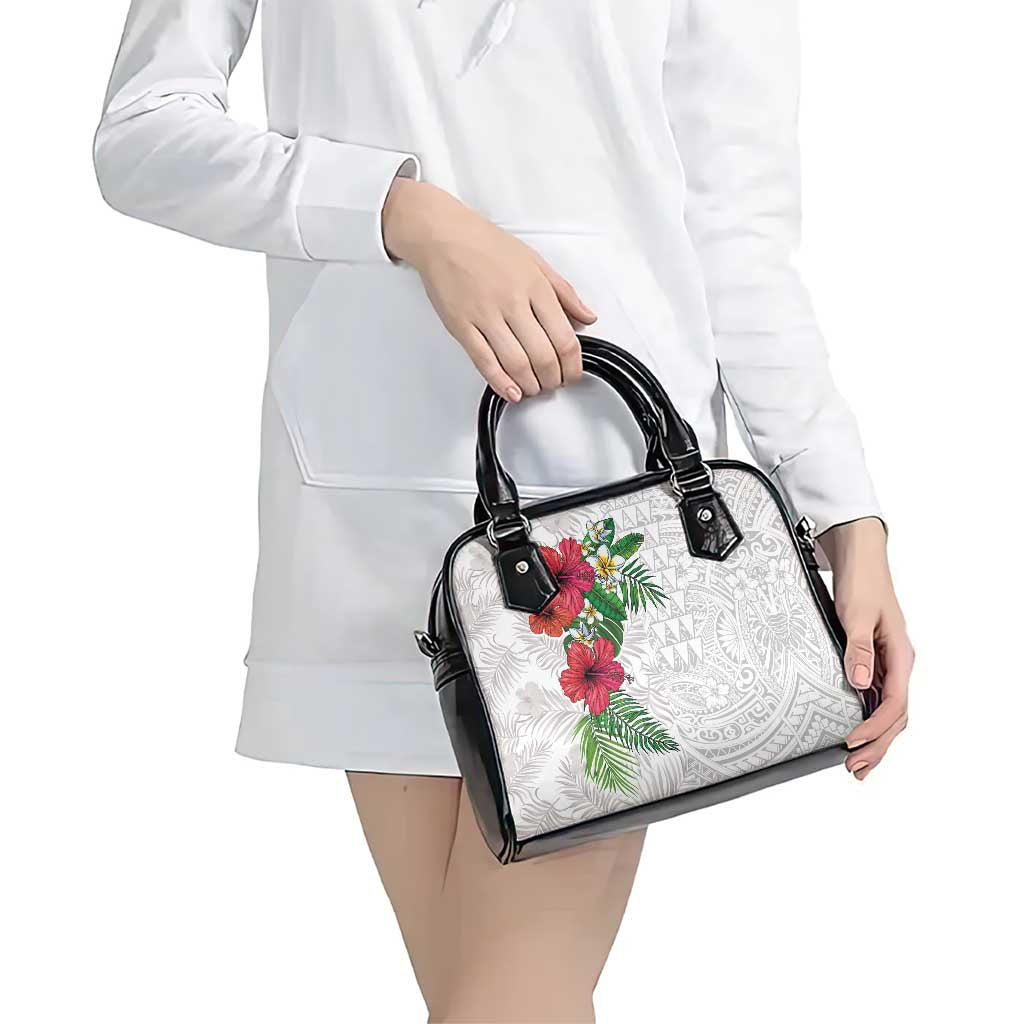 Hawaiian Tropical Plants Shoulder Handbag Kakau Tattoo and Polynesian Pattern Half White Color LT03 - Polynesian Pride