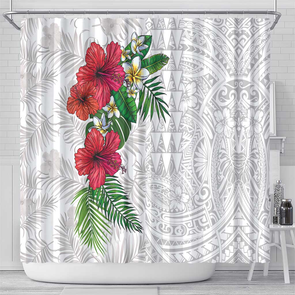Hawaiian Tropical Plants Shower Curtain Kakau Tattoo and Polynesian Pattern Half White Color LT03 - Polynesian Pride
