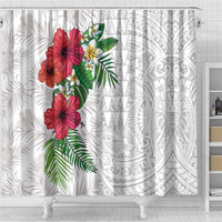 Hawaiian Tropical Plants Shower Curtain Kakau Tattoo and Polynesian Pattern Half White Color LT03 - Polynesian Pride