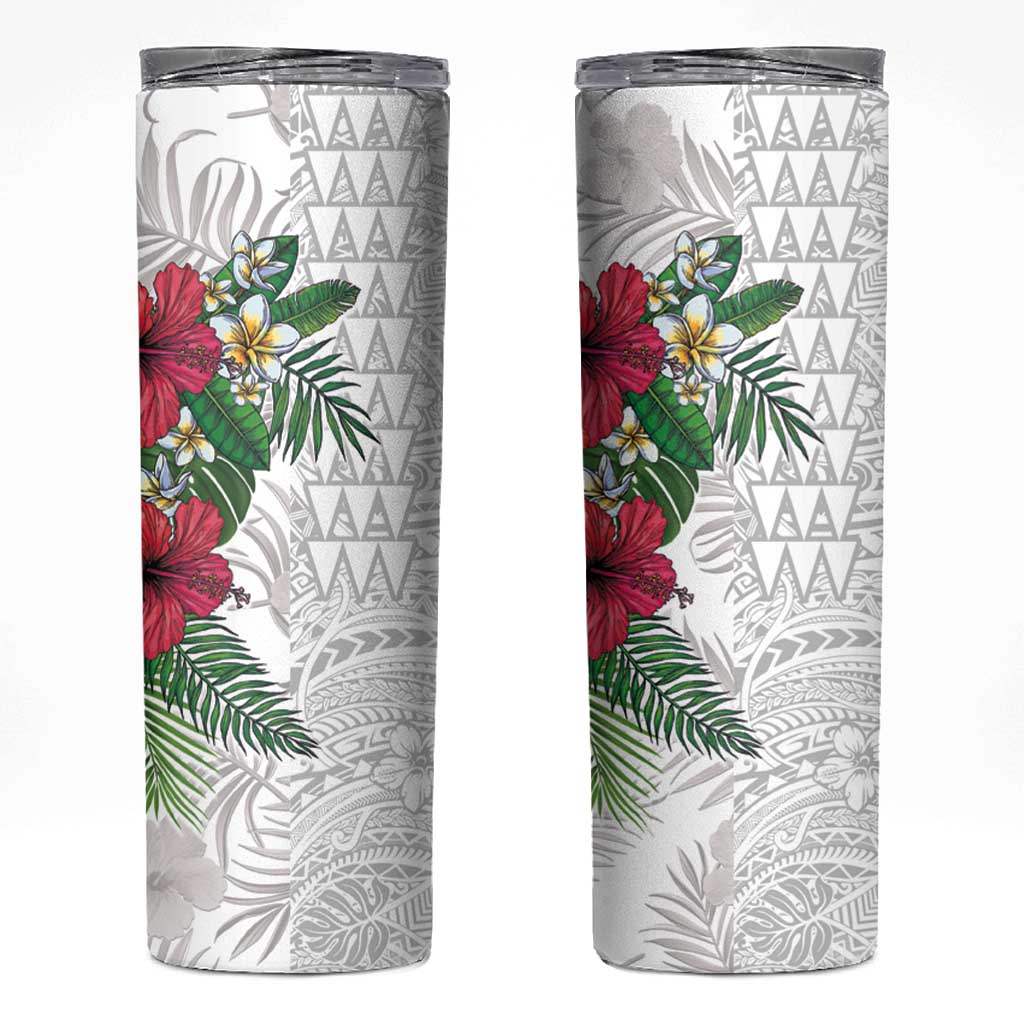 Hawaiian Tropical Plants Skinny Tumbler Kakau Tattoo and Polynesian Pattern Half White Color LT03 White - Polynesian Pride