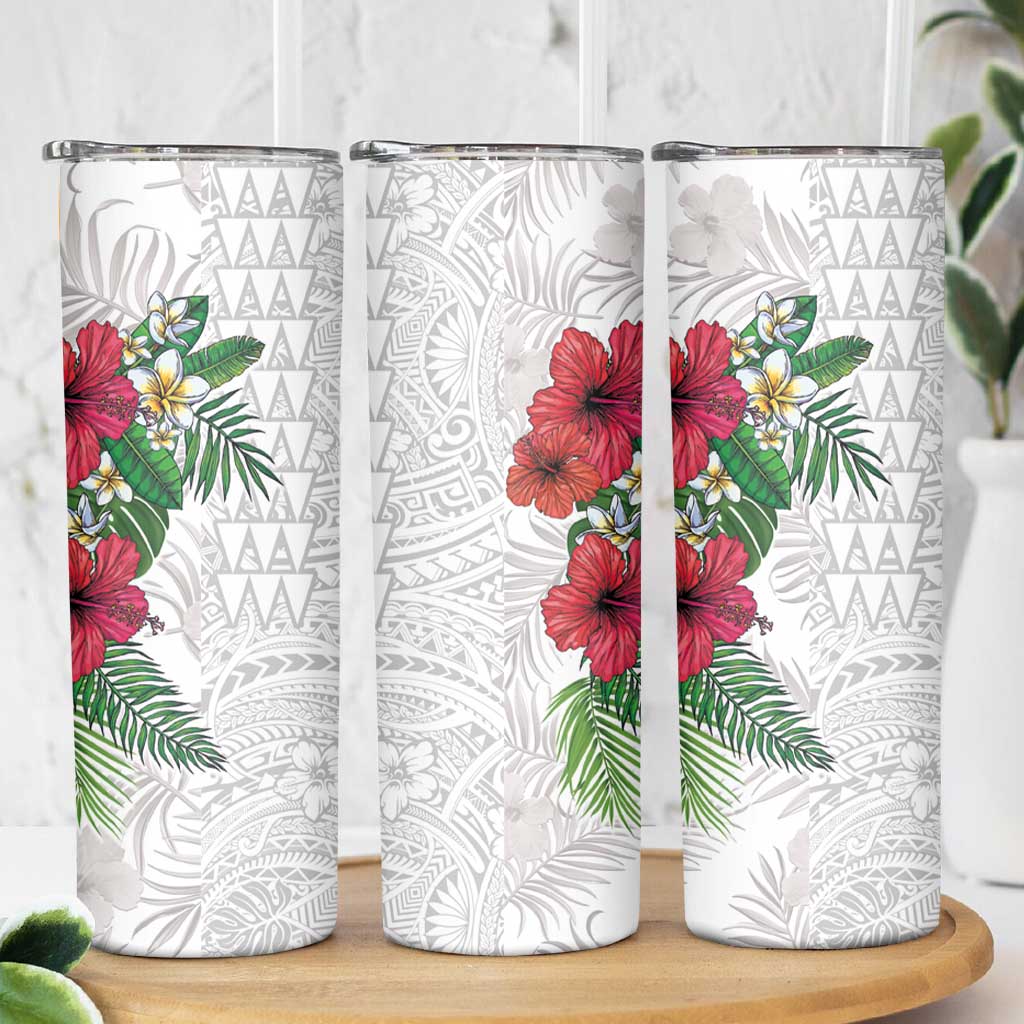 Hawaiian Tropical Plants Skinny Tumbler Kakau Tattoo and Polynesian Pattern Half White Color LT03 - Polynesian Pride