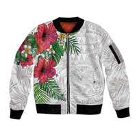 Hawaiian Tropical Plants Sleeve Zip Bomber Jacket Kakau Tattoo and Polynesian Pattern Half White Color LT03 Unisex White - Polynesian Pride