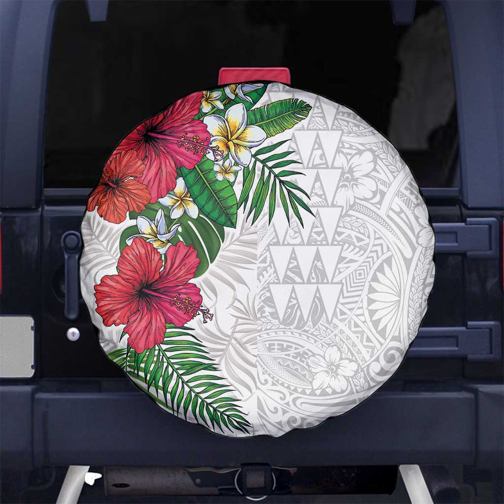 Hawaiian Tropical Plants Spare Tire Cover Kakau Tattoo and Polynesian Pattern Half White Color LT03 No hole White - Polynesian Pride