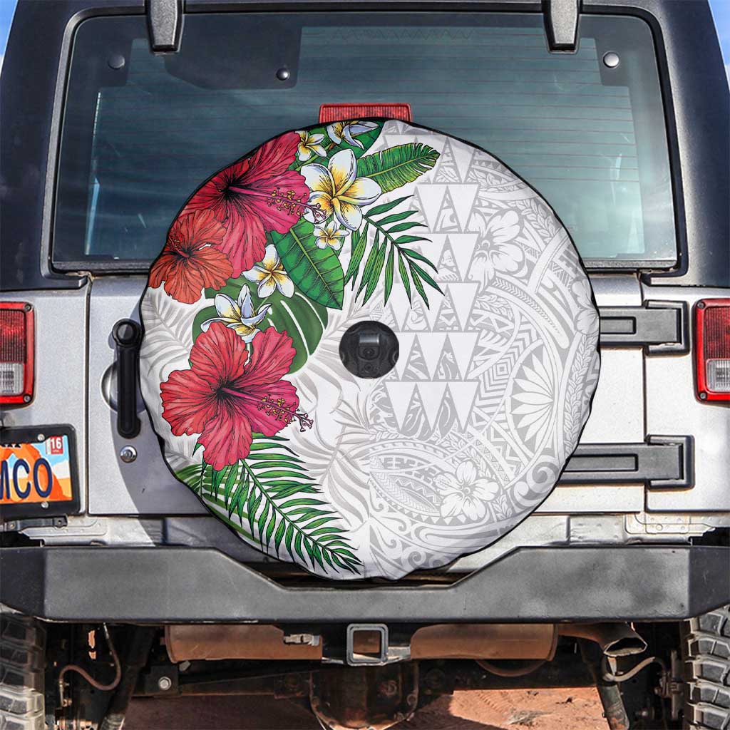 Hawaiian Tropical Plants Spare Tire Cover Kakau Tattoo and Polynesian Pattern Half White Color LT03 White - Polynesian Pride