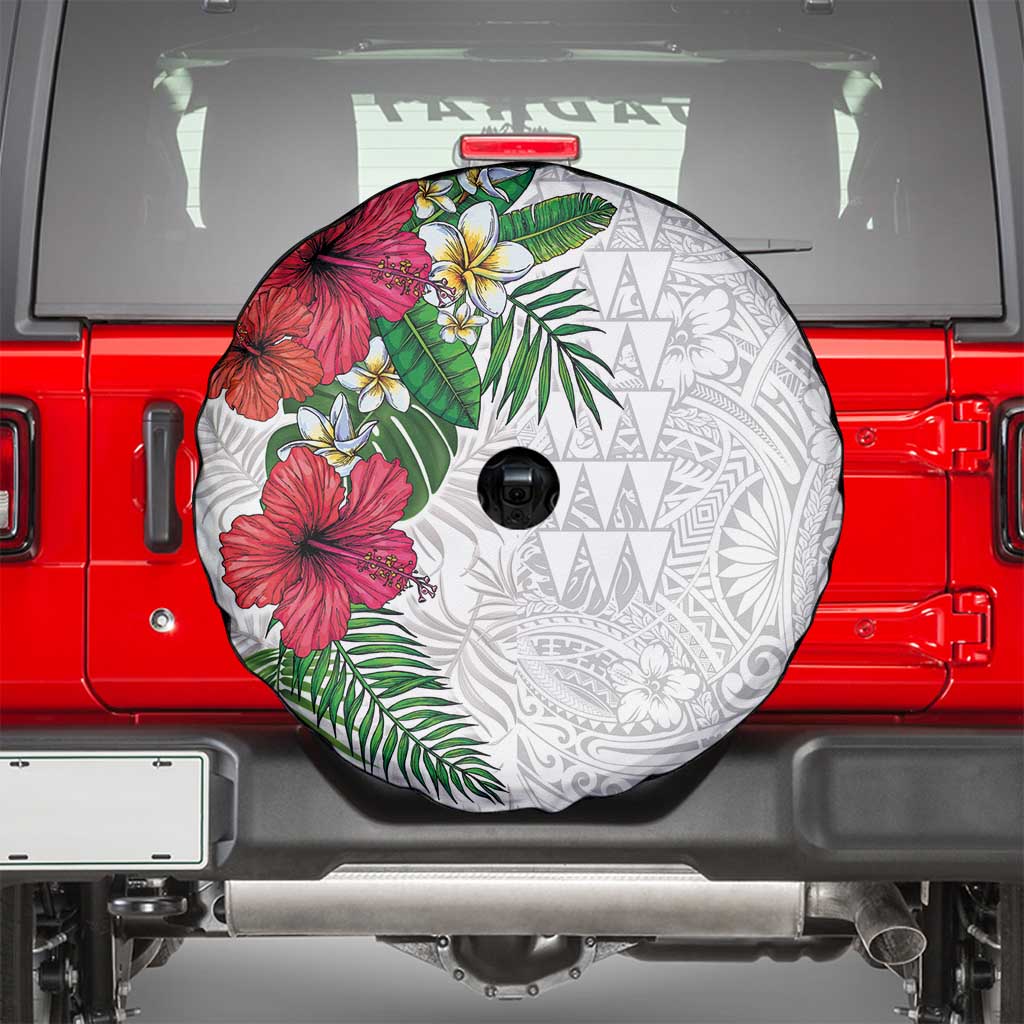 Hawaiian Tropical Plants Spare Tire Cover Kakau Tattoo and Polynesian Pattern Half White Color LT03 - Polynesian Pride