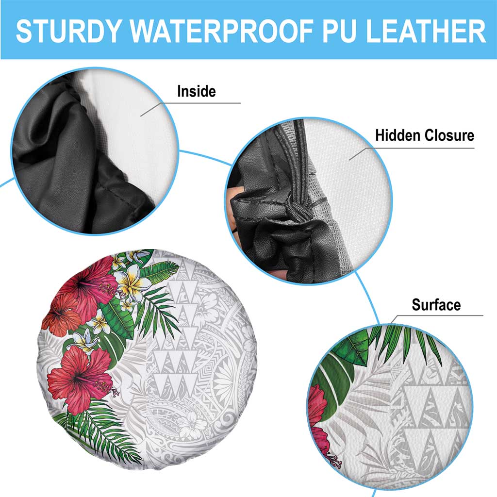 Hawaiian Tropical Plants Spare Tire Cover Kakau Tattoo and Polynesian Pattern Half White Color LT03 - Polynesian Pride