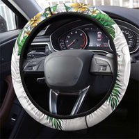 Hawaiian Tropical Plants Steering Wheel Cover Kakau Tattoo and Polynesian Pattern Half White Color LT03 - Polynesian Pride