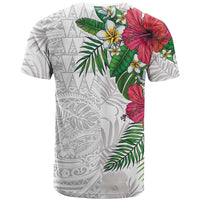 Hawaiian Tropical Plants T Shirt Kakau Tattoo and Polynesian Pattern Half White Color