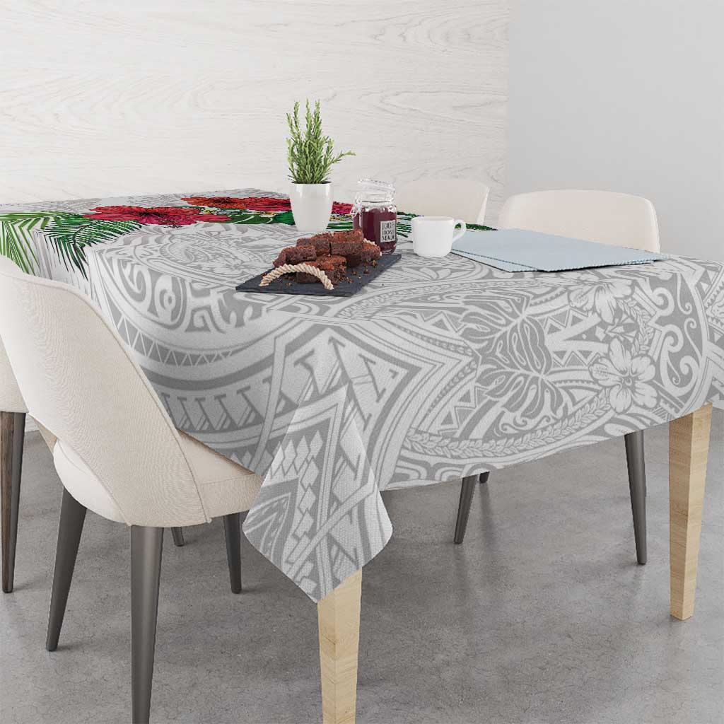 Hawaiian Tropical Plants Tablecloth Kakau Tattoo and Polynesian Pattern Half White Color LT03 - Polynesian Pride