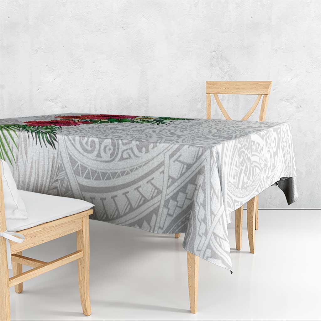 Hawaiian Tropical Plants Tablecloth Kakau Tattoo and Polynesian Pattern Half White Color LT03 - Polynesian Pride