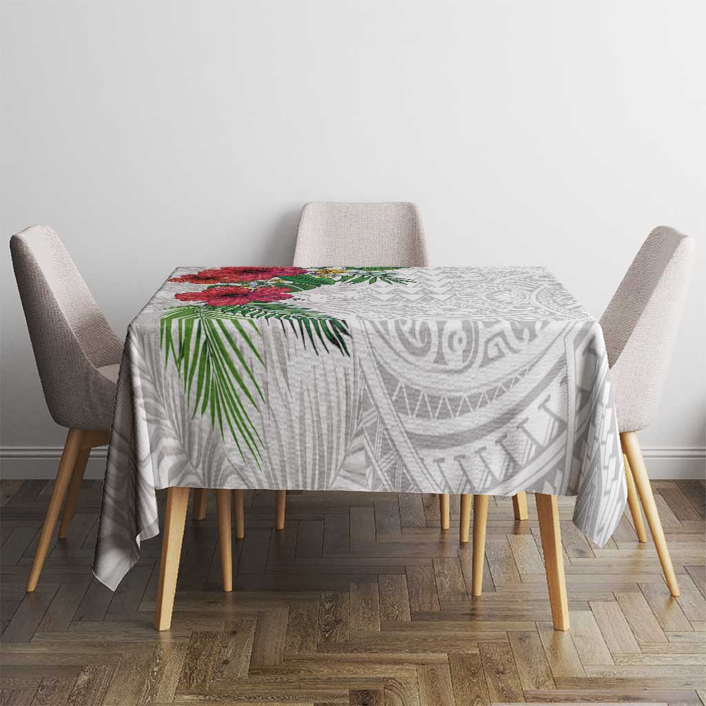 Hawaiian Tropical Plants Tablecloth Kakau Tattoo and Polynesian Pattern Half White Color LT03 - Polynesian Pride