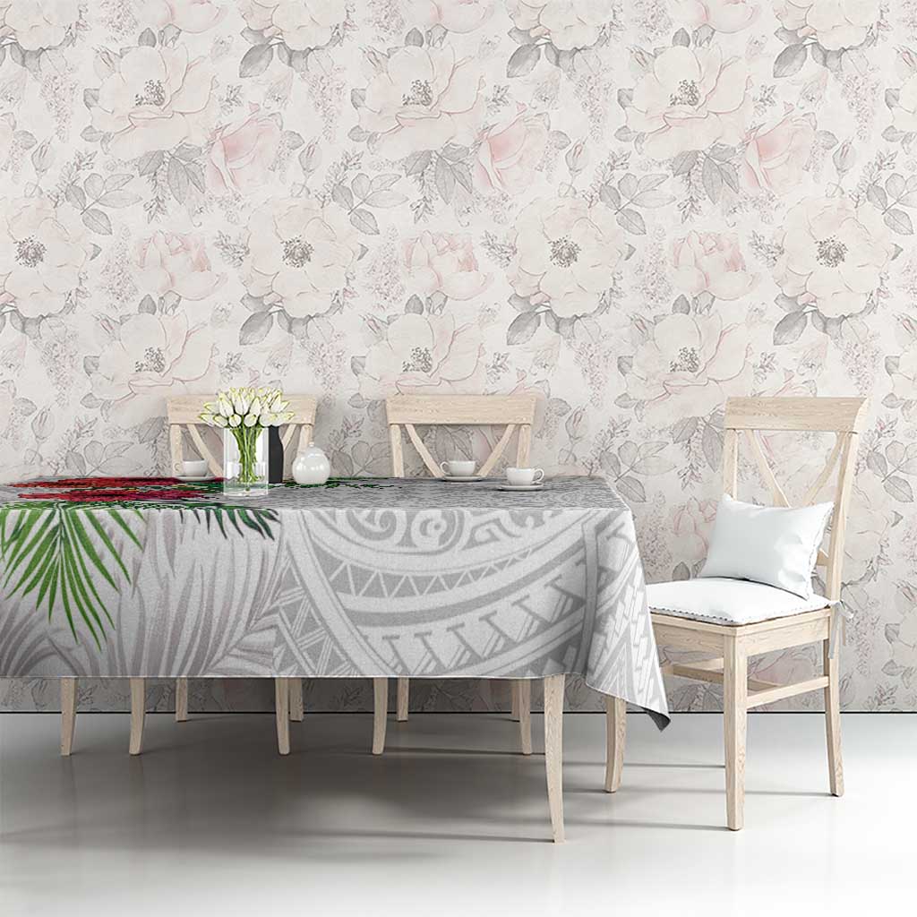 Hawaiian Tropical Plants Tablecloth Kakau Tattoo and Polynesian Pattern Half White Color LT03 - Polynesian Pride