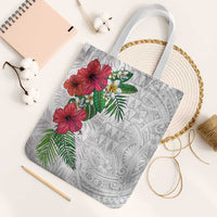 Hawaiian Tropical Plants Tote Bag Kakau Tattoo and Polynesian Pattern Half White Color LT03 White Strap One Size White - Polynesian Pride