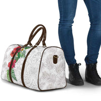Hawaiian Tropical Plants Travel Bag Kakau Tattoo and Polynesian Pattern Half White Color