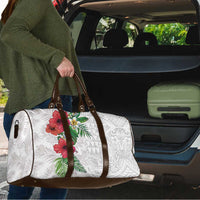 Hawaiian Tropical Plants Travel Bag Kakau Tattoo and Polynesian Pattern Half White Color