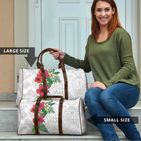 Hawaiian Tropical Plants Travel Bag Kakau Tattoo and Polynesian Pattern Half White Color