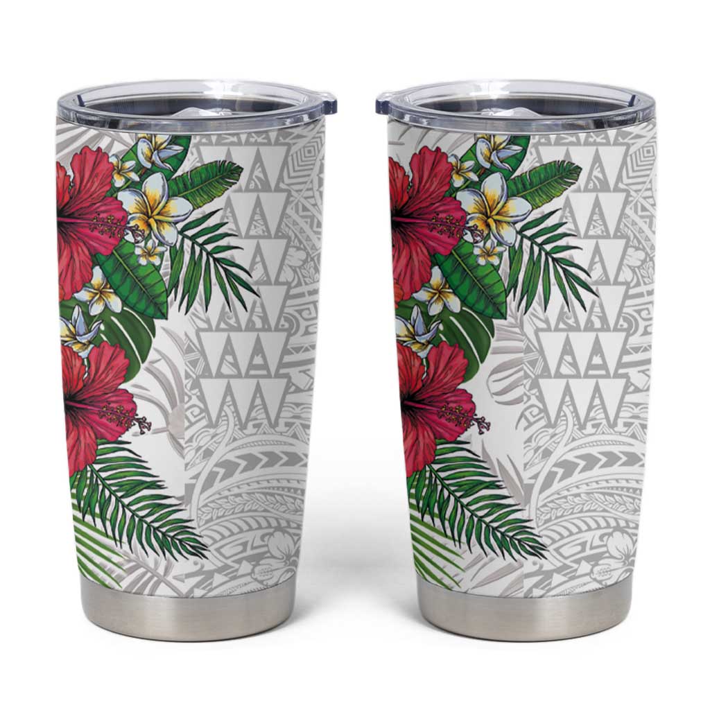 Hawaiian Tropical Plants Tumbler Cup Kakau Tattoo and Polynesian Pattern Half White Color LT03 White - Polynesian Pride