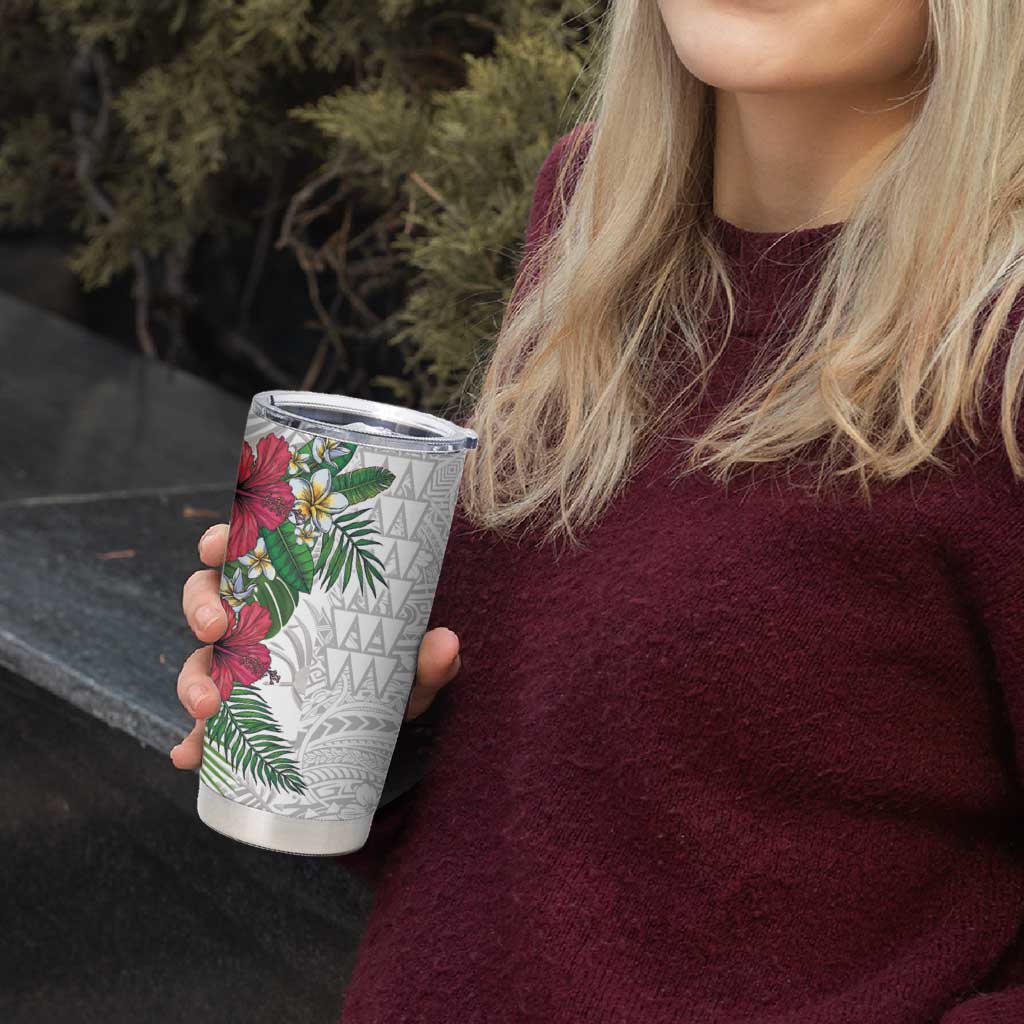 Hawaiian Tropical Plants Tumbler Cup Kakau Tattoo and Polynesian Pattern Half White Color LT03 - Polynesian Pride