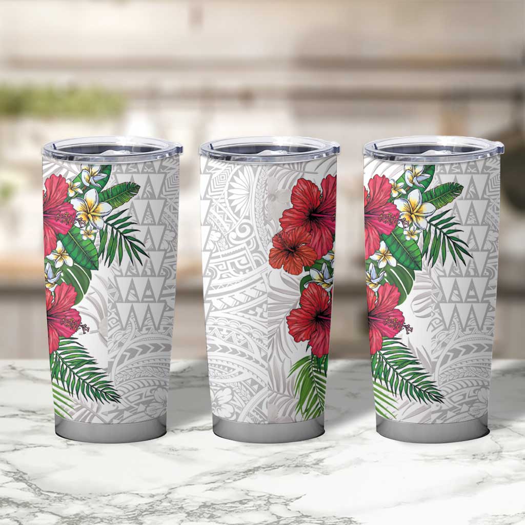 Hawaiian Tropical Plants Tumbler Cup Kakau Tattoo and Polynesian Pattern Half White Color LT03 - Polynesian Pride